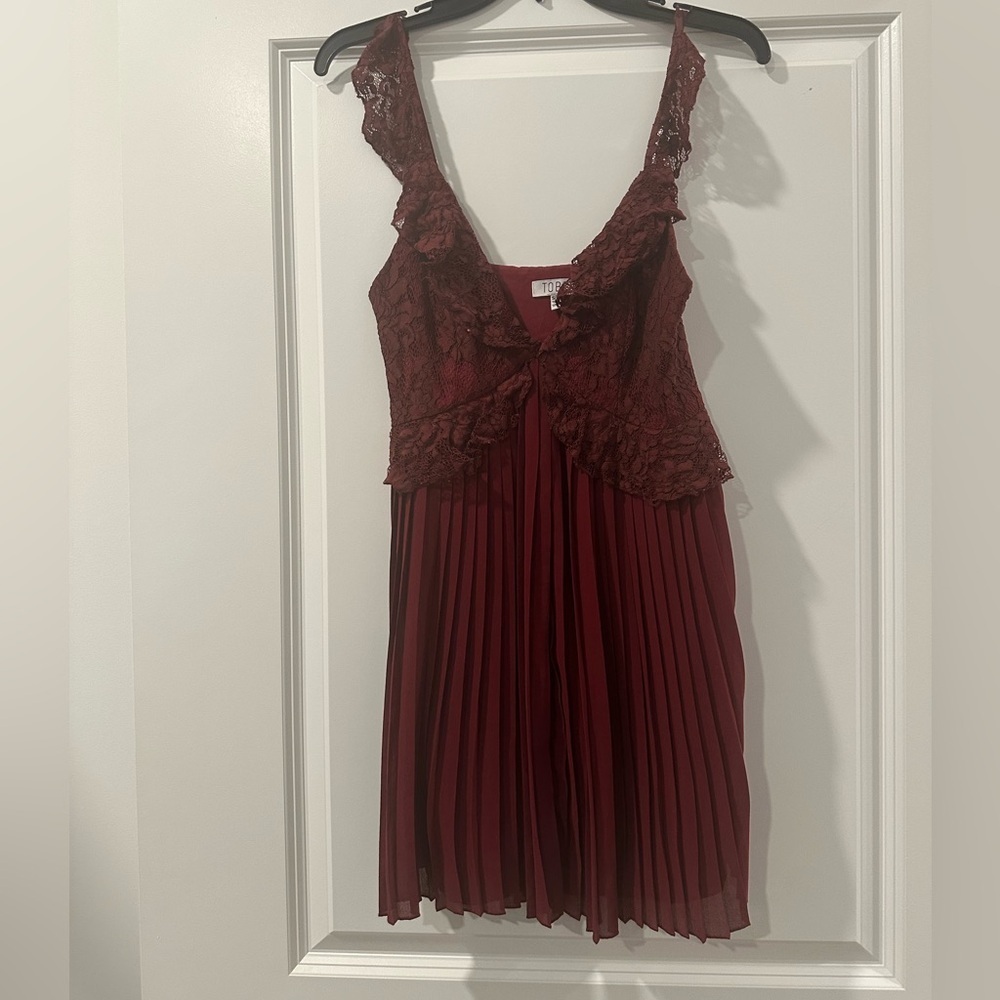 TOBI JUST US TWO LACE SKATER MINI DRESS BURGUNDY, SMALL - Picture 10 of 10